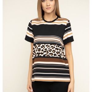 DKNY Leopard and Striped Top Size Small